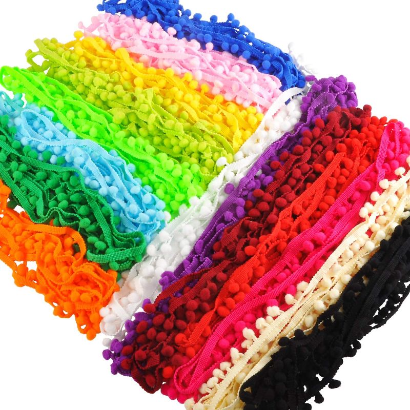 Photo 1 of Berolle 75 Yards 10mm Pom Pom Trim Mixed Color Ball Fringe Ribbon Sewing Lace Trim for Clothing DIY Crafts Decoration
