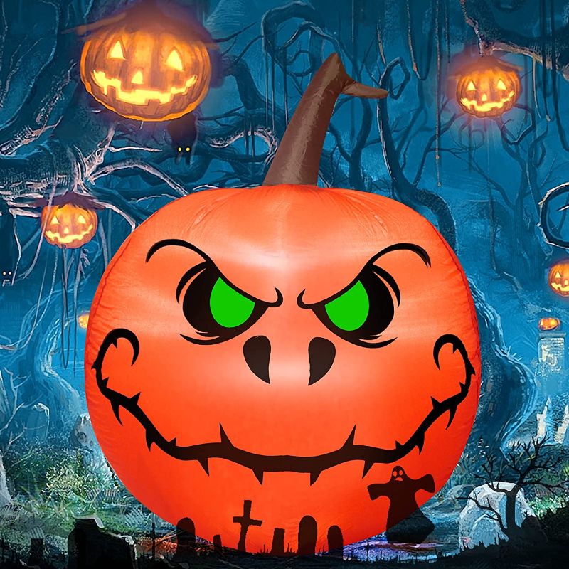 Photo 1 of 4 Ft Halloween Inflatables Decorations Outdoor Pumpkin Head with LED Light, Blow Up Yard Halloween Decors, Perfect for Outdoor Halloween Yard Lawn Party Inflatables Decors
