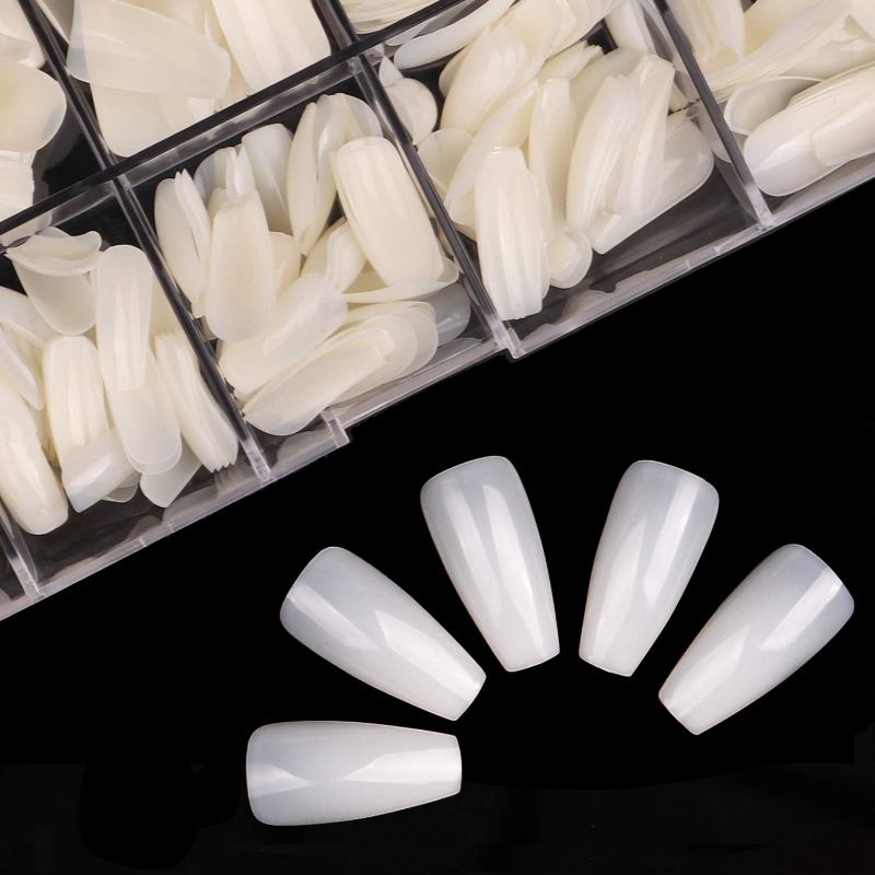 Photo 1 of Nude Coffin Fake Nails - ECBASKET 500pcs Ballerina Acrylic Nails Full Cover Ballet Shape Artificial False Nail Tips 10 Sizes comes with glue/ nail tool
