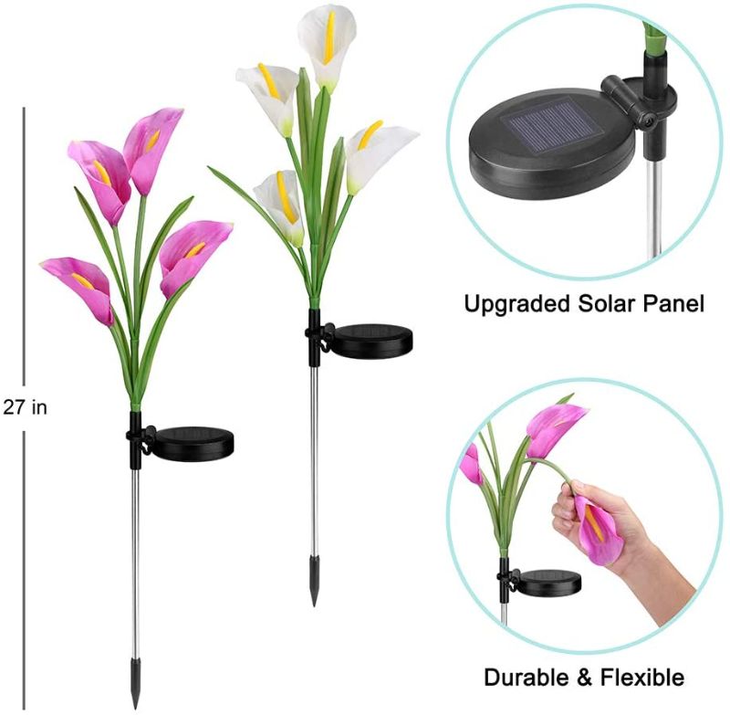 Photo 1 of Aloudy Solar Garden Stake Lights, Upgraded 3 Pack Outdoor Waterproof Solar Powered Lights with 12 Calla Lily Flowers, 7 Colors Changing LED Solar Lights for Garden, Patio, Backyard(Purple and White)