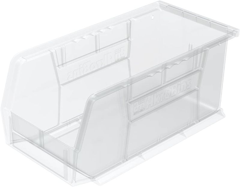 Photo 1 of Akro-Mils 30230 AkroBins Plastic Storage Bin Hanging Stacking Containers, (11-Inch x 5-Inch x 5-Inch), Clear, (12-Pack)
