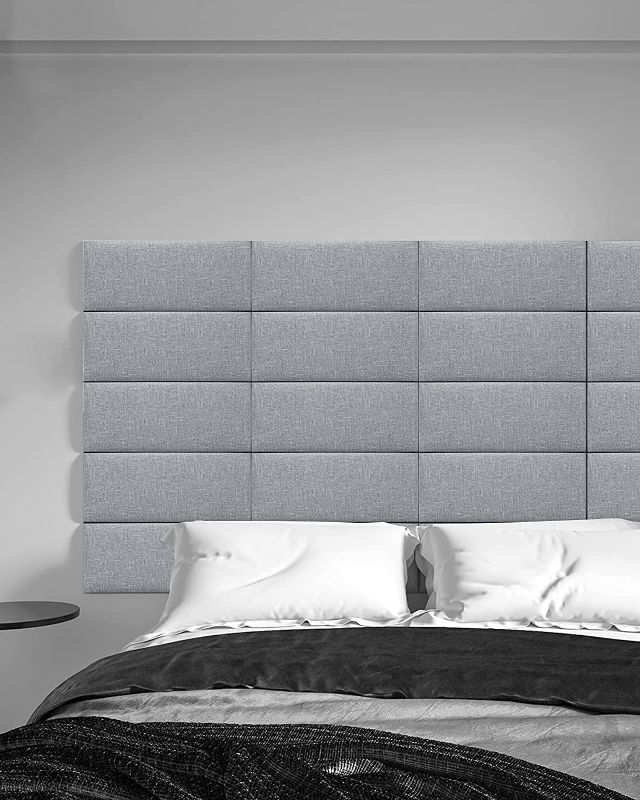 Photo 1 of Art3d Modern Horizontal Tufed Upholstered Headboard for Full/Queen in Heavy Gray, Pack of 4 Panels 31.5" x 11.8"