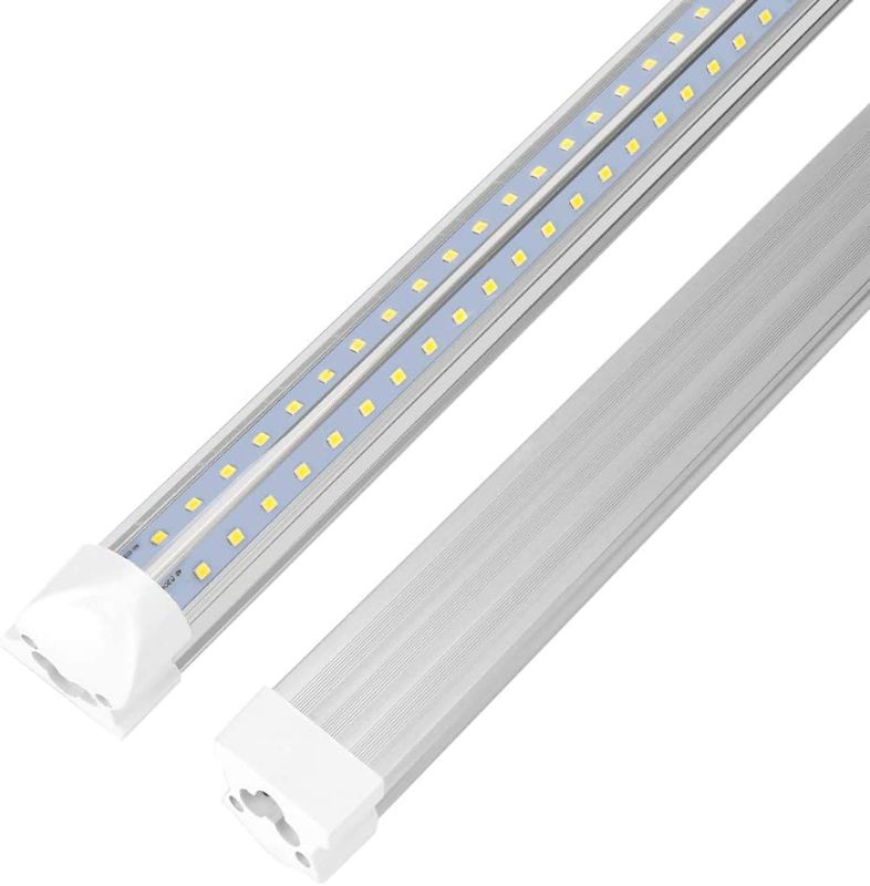 Photo 1 of 8FT LED Shop Light 72W 7200LM, AC85-277V 6000K Dual Row V Shape Integrated LED Tube Light for Supermarket Parking Place 12 Pack 