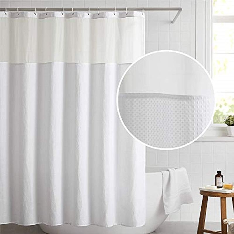 Photo 1 of 2 Pack Bedsure Fabric Shower Curtain White Waffle Weave Shower Curtain for Bathroom Waterproof Bathroom Curtain with 12 Hooks Machine Washable 72x72 Inch