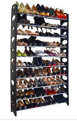 Photo 1 of 10 Tier Shoe Rack Shelf Stainless Steel&Plastic Adjustable Black
