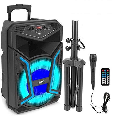 Photo 1 of Pyle System-800W Outdoor Bluetooth Speaker Portable PA System w/Microphone in, Party Lights, MP3/USB SD Card Reader, FM Radio, Rolling Wheels-Mic, Remote