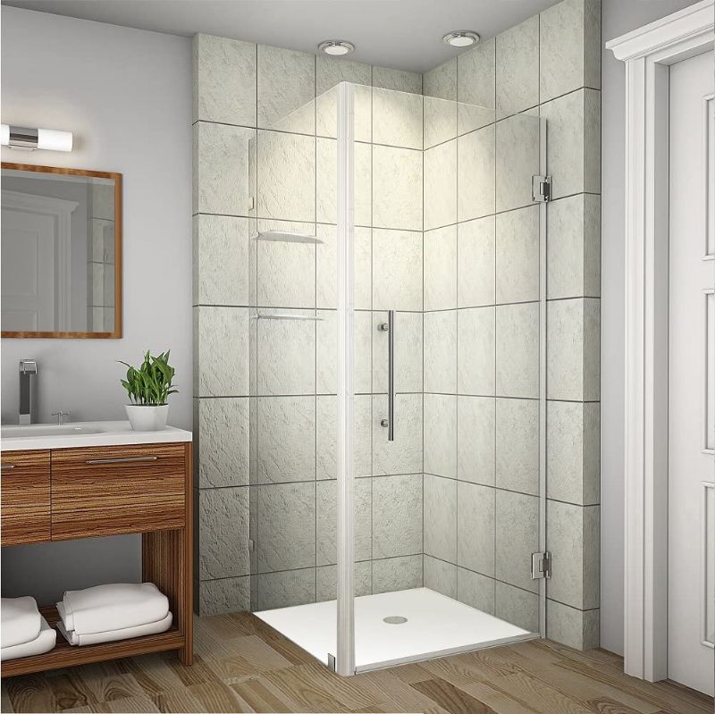 Photo 1 of Aston Aquadica GS 34" x 34" x 72" Completely Frameless Square Hinged Shower Enclosure with Glass Shelves, Stainless Steel
