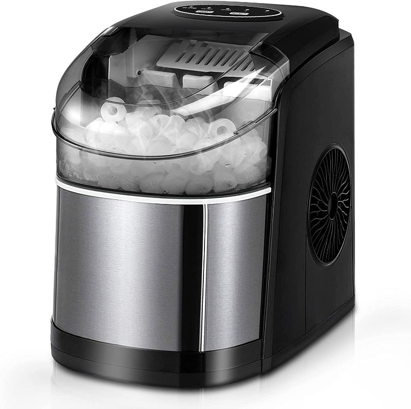 Photo 1 of Ice Maker Machine for Countertop, Self-Cleaning Function, 26Lbs/24H Portable Ice Maker, 9 Cubes Ready in 6 Mins, Compact Ice Cube Maker with Ice Scoop & Basket for Home/Kitchen/Office/Bar (White)
