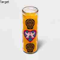 Photo 1 of 2 Pack Halloween Día de Muertos Yellow Two Doves Glass Candle - Designed with Luis Fitch