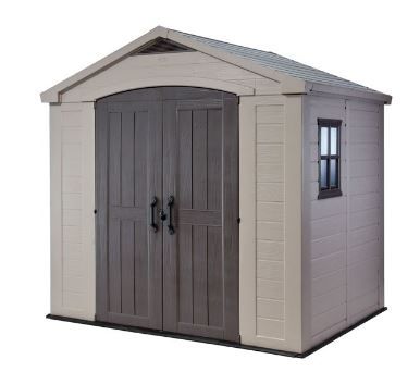 Photo 1 of Keter Factor 8' x 6' Resin Storage Shed, All-Weather Plastic Outdoor Storage, Beige/Taupe