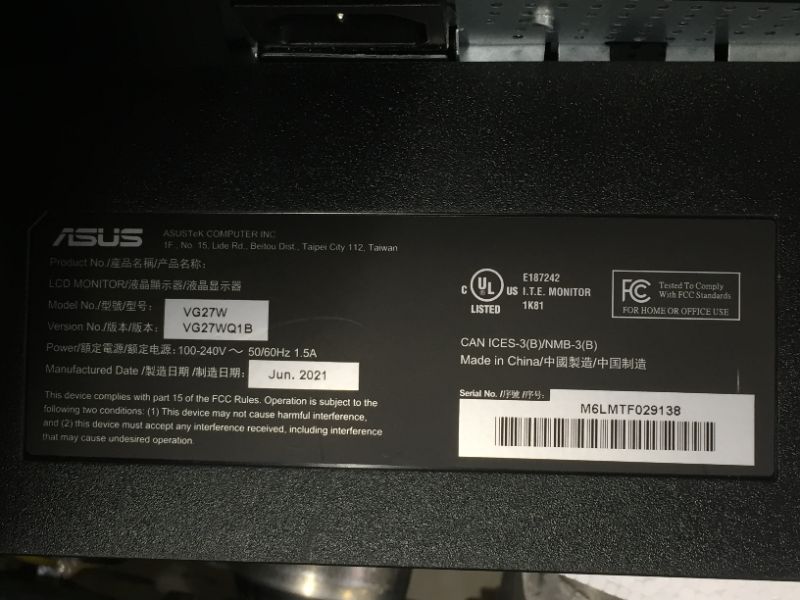 Photo 5 of BROKEN SCREEN ASUS TUF Gaming 27" 2K HDR Curved Monitor (VG27WQ1B) - WQHD (2560 x 1440)