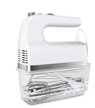 Photo 1 of SHARDOR Hand Mixer 350W Power Advantage Electric Handheld Mixer with 5 Stainless Steel Attachments(2 Beaters, 2 Dough Hooks and 1 Whisk), Storage Case, White