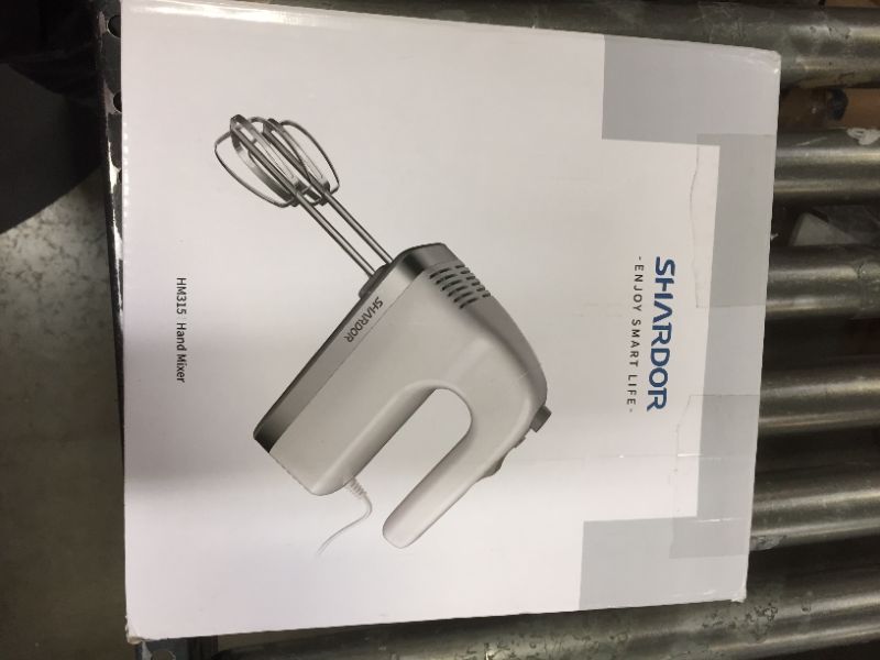 Photo 2 of SHARDOR Hand Mixer 350W Power Advantage Electric Handheld Mixer with 5 Stainless Steel Attachments(2 Beaters, 2 Dough Hooks and 1 Whisk), Storage Case, White