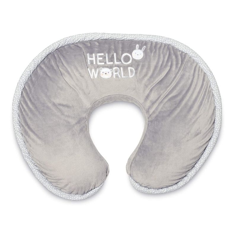 Photo 1 of Boppy Luxe Nursing Pillow and Positioner, Hello World, Ultra-soft minky fabric on one side with adorable appliqué and coordinating piping
