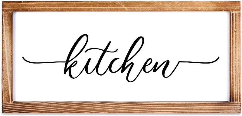 Photo 1 of 2PACK 
Farmhouse Kitchen Sign Wall Decor 8x17 In, Kitchen Farmhouse Decor Sign, Vintage Farmhouse Kitchen Wall Sign, Boho Kitchen Decor Framed, Rustic Kitchen Rules Wall Decor, Wood Kitchen Cursive Wall Sign