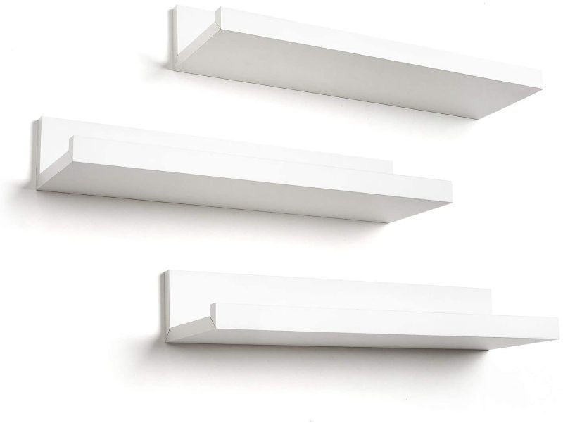 Photo 1 of 47 Inch Floating Shelves Set of 3 in White Composite Wood - Wall Mounted Storage Shelves for Bedroom, Living Room, Bathroom, Kitchen, Office and More

//SIMILAR TO REFERENCE PHOTO 