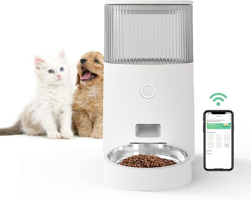 Photo 1 of Automatic Cat Feeder, 2.4G WiFi Enabled Auto Food Dispenser with APP Control for Cats, Dual Power Supply and Anti-Clog Design, Timed Pet Feeders with a Removable Stainless Steel Bowl, 2.5L