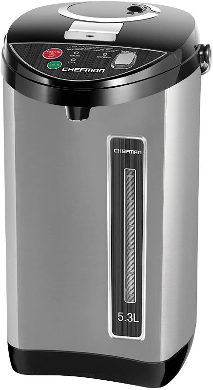 Photo 1 of Chefman Electric Hot Water Pot Urn w/ Auto & Manual Dispense Buttons, Safety Lock, Instant Heating for Coffee & Tea, Auto-Shutoff/Boil Dry Protection, Insulated Stainless Steel, 5.3L/5.6 Qt/30+ Cups


//TESTED AND NONFUNCTIONAL, PARTS ONLY 