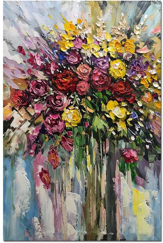 Photo 1 of Fasdi-ART Fasdi Art Oil Painting Flower Rose 3D Hand-Painted On Canvas Abstract Artwork Art Wood Inside Framed Hanging Wall Decoration