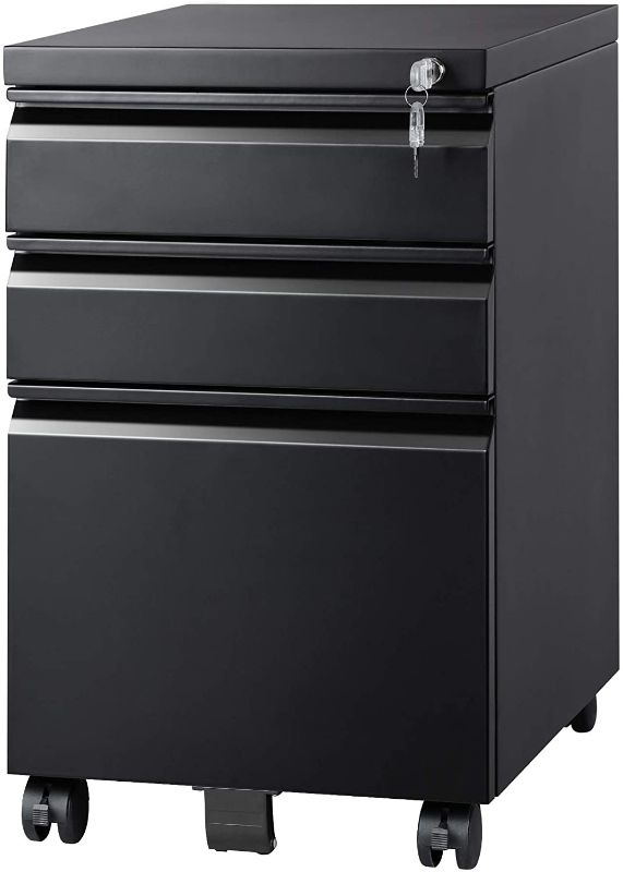 Photo 1 of DEVAISE 3 Drawer Locking Mobile File Cabinet for Home Office, Fully Assembled Except Casters, Letter/Legal Size,Black
