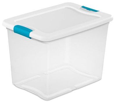 Photo 1 of 6 Clear/White Storage Tote 16 1/4 in X 11 1/4 in X 11 5/8 in H, 