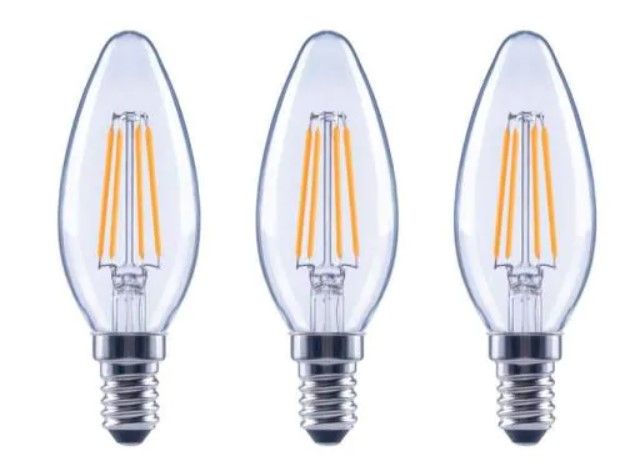 Photo 1 of 60-Watt Equivalent B11 Dimmable ENERGY STAR Clear Glass Filament LED Vintage Edison Light Bulb Bright White (3-Pack)
4 pack box