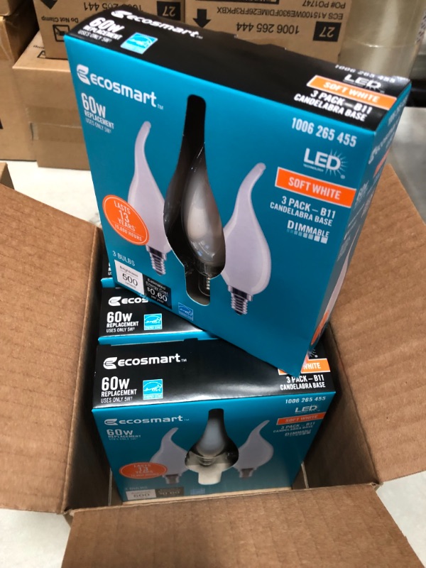 Photo 2 of 60-Watt Equivalent B11 Dimmable Bent Tip Candle Frosted Glass Filament LED Vintage Edison Light Bulb Soft White(3-Pack)
840072819335