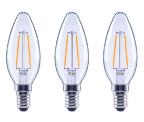 Photo 1 of 25-Watt Equivalent B11 Candle Dimmable Clear Glass Filament Vintage LED Light Bulb Daylight (3-Pack)
4 pack box