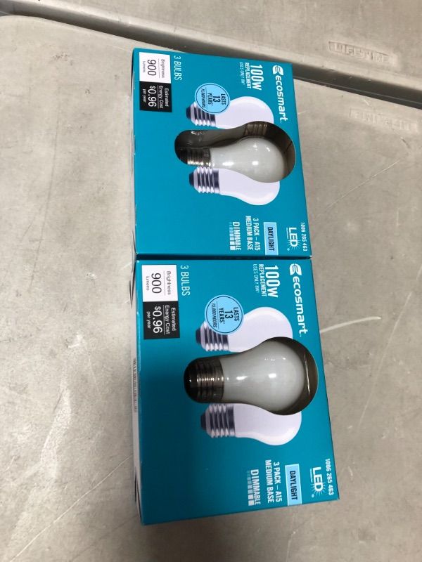 Photo 2 of 100-Watt Equivalent A15 Dimmable Appliance Fan Frosted Glass Filament LED Vintage Edison Light Bulb Soft White (3-Pack)
2 box bundle