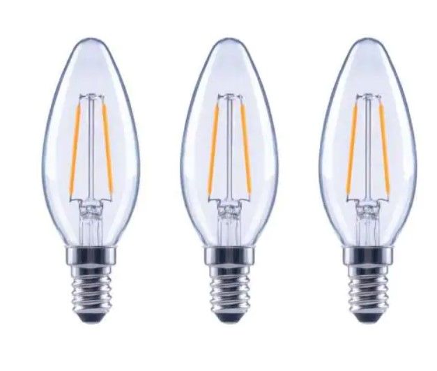 Photo 1 of 25-Watt Equivalent B11 Candle Dimmable ENERGY STAR Clear Glass Filament LED Vintage Edison Light Bulb Soft White (3-Pack)
4 pack box