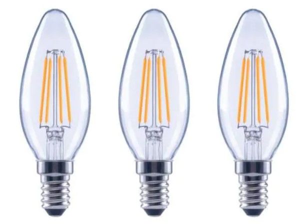 Photo 1 of 40-Watt Equivalent B11 Candle Dimmable ENERGY STAR Clear Glass Filament LED Vintage Edison Light Bulb Soft White(3-Pack)
4 pack box