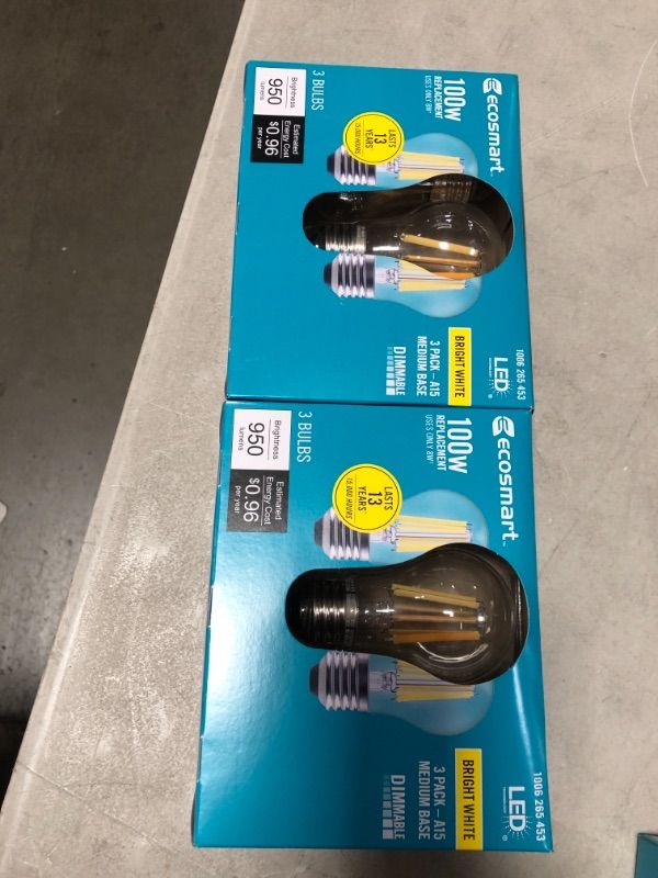 Photo 2 of 100-Watt Equivalent A15 Dimmable Appliance Fan Clear Glass Filament LED Vintage Edison Light Bulb Bright White (3-Pack)
2 pack bundle