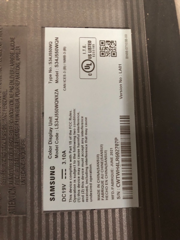 Photo 1 of SAMSUNG 34" Class Flat 3,440 x 1,440 Ultra HD - LS34J550WQNXZA