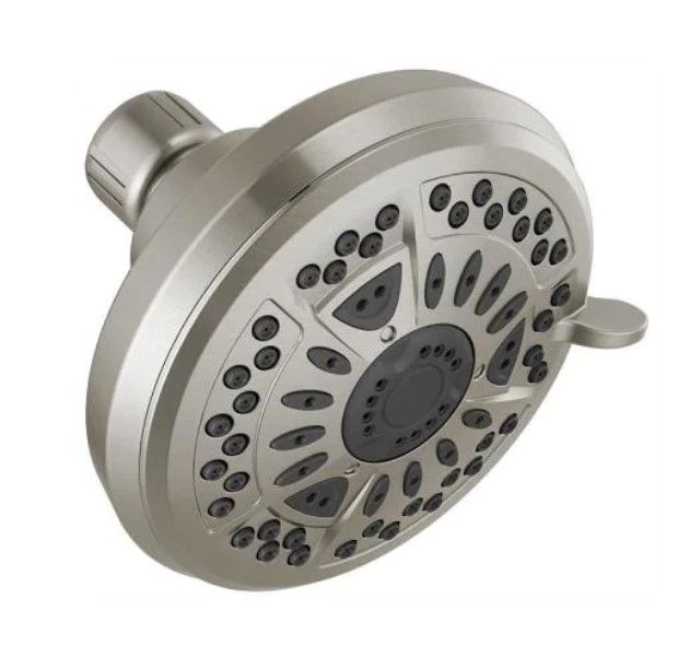 Photo 1 of 6-Spray 4.4 in. Single Wall Mount Fixed Shower Head in SpotShield Brushed Nickel
