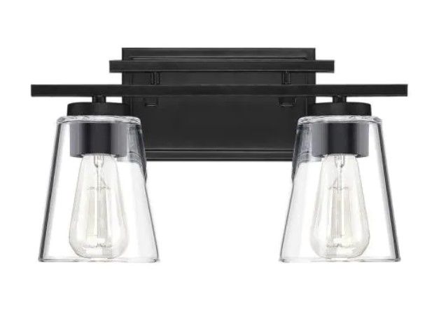 Photo 1 of 14.625 in. 2-Light Black Vanity Light with Clear Glass
