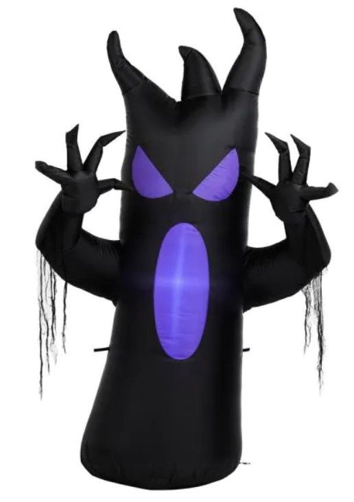 Photo 1 of 5 ft. Black Tree with Purple Face Airblown Halloween Inflatable
