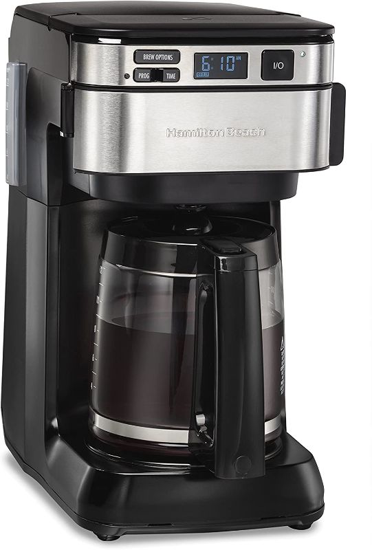 Photo 1 of Hamilton Beach Programmable Coffee Maker, 12 Cups, Front Access Easy Fill, Pause & Serve, 3 Brewing Options, Black (46310)