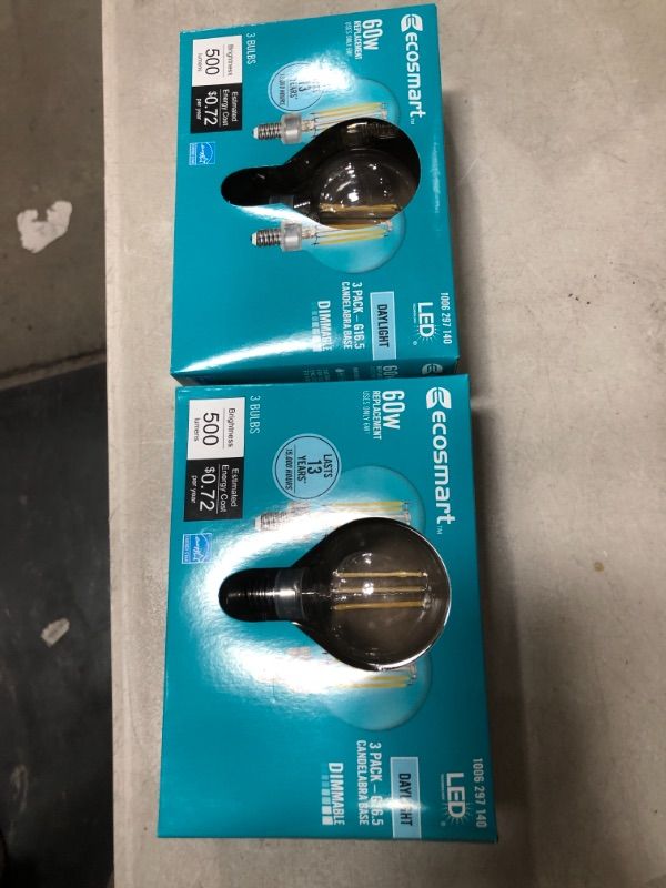 Photo 2 of 60-Watt Equivalent G16.5 ENERGY STAR and CEC Title 20 Dimmable Filament LED Light Bulb Daylight (3-Pack)
2 box bundle