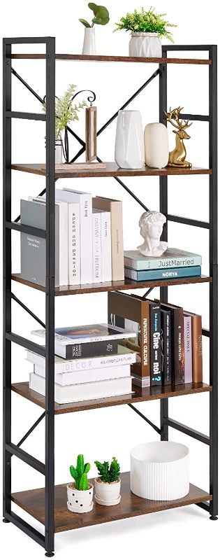 Photo 1 of Haton Bookshelf, 5 Tier Industrial Rustic Wood Bookcase, Modern Standing Metal Frame Book Shelf for Living Room, Bedroom and Office, 5-Shelf, Brown/Black
AS IS USED, HARDWARE NOT IN ORIGINAL PACKAGING PLEASE SEE PHOTOS 
