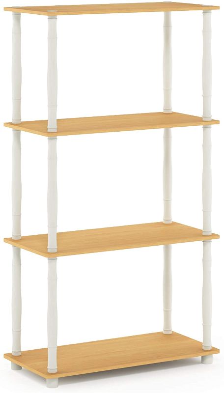 Photo 1 of Furinno Turn-N 4-Tier Multipurpose Shelf Display Rack with Classic Tubes, Beech/White
