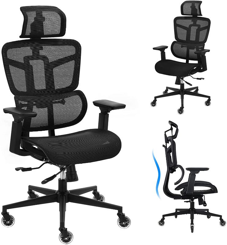 Photo 1 of Office Chair - Ergonomic Desk Chair Mesh High Back Computer Chair, Adjustable 3D Lumbar Support Executive Office Chair with 4D Armrests, Tall Home Office Desk Chair, Rolling Swivel Task Chair, Black
AS IS USED 