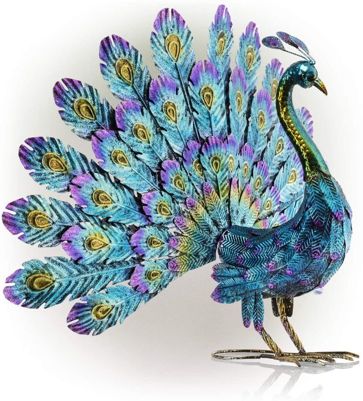 Photo 1 of Alpine Corporation JUM232 Metal Peacock Outdoor Statue, 22 Inch Tall, Multi-Color
AS IS USED, DAMAED FROM PREVIOUS USE, PAINT CHIPPING AND FEATHER BENT PLEASE REFER TO PHOTOS 