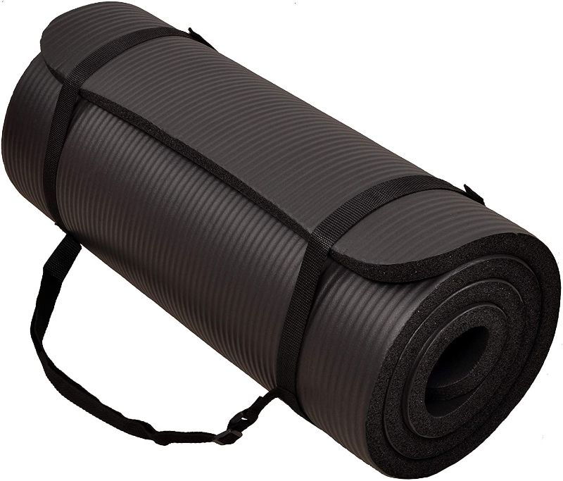 Photo 1 of BalanceFrom GoCloud All-Purpose 1-Inch Extra Thick High Density Anti-Tear Exercise Yoga Mat with Carrying Strap 6FT 
AS IS USED, CARRYING STRAP BROKE, 