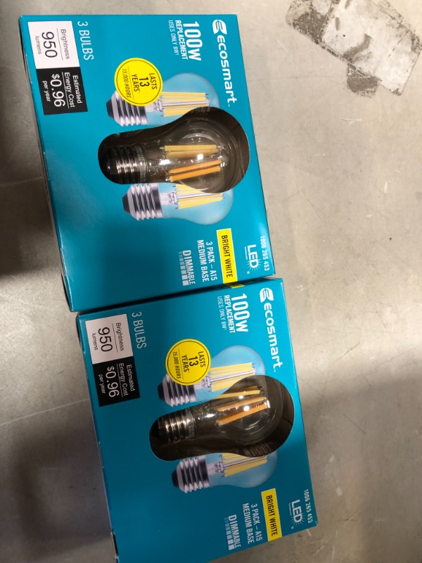 Photo 2 of 100-Watt Equivalent A15 Dimmable Appliance Fan Clear Glass Filament LED Vintage Edison Light Bulb Bright White (3-Pack)
2 box bundle