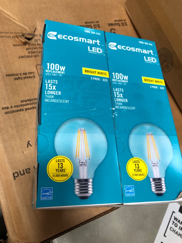 Photo 2 of 100-Watt Equivalent G25 Dimmable Globe Clear Glass Filament LED Vintage Edison Light Bulb Bright White (3-Pack)
2 box bundle