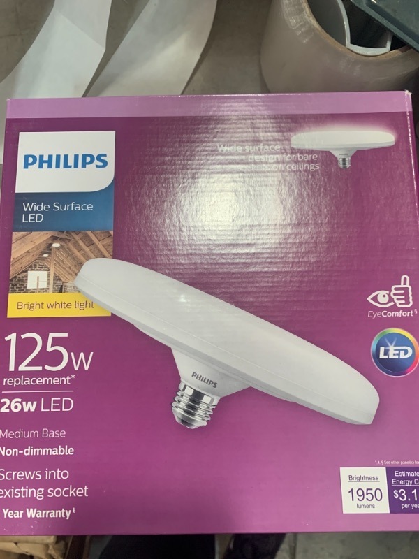 Photo 2 of 125-Watt Equivalent LED Non-Dimmable Wide Surface LED Light Bulb, Bright White 3000K