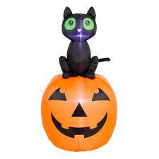 Photo 1 of 3.5 ft. Black Cat on Jack O' Lantern Airblown Halloween Inflatable
