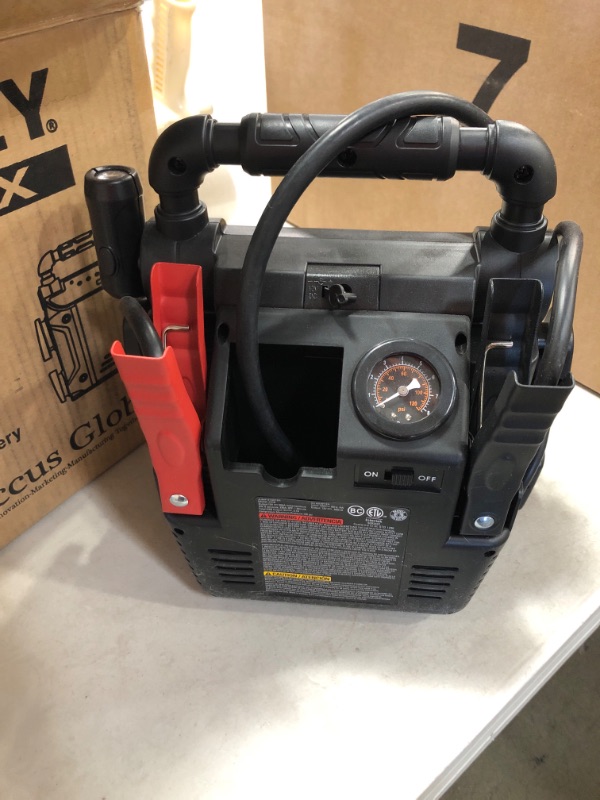 Photo 3 of STANLEY FATMAX J7CS Portable Power Station Jump Starter: 700 Peak/350 Instant Amps, 120 PSI Air Compressor, 3.1A USB Ports, Battery Clamps
