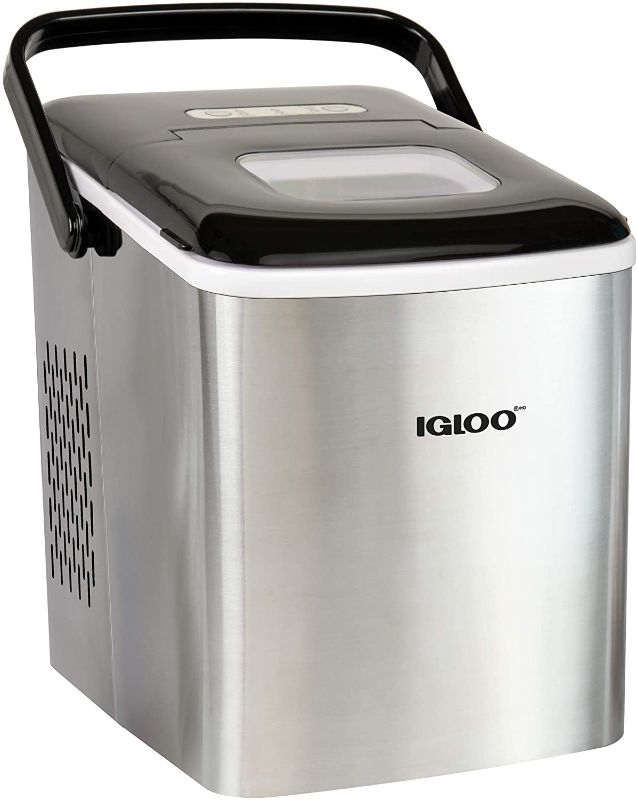 Photo 1 of Igloo ICEB26HNSS Automatic Self-Cleaning Portable Electric Countertop Ice Maker Machine With Handle, 26 Pounds in 24 Hours, 9 Ice Cubes Ready in 7 minutes, With Ice Scoop and Basket, Stainless
