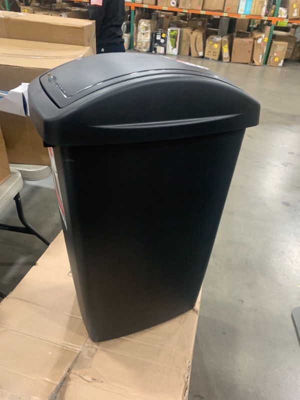 Photo 2 of 12.5 Gal. Black Swing Top Wastebasket